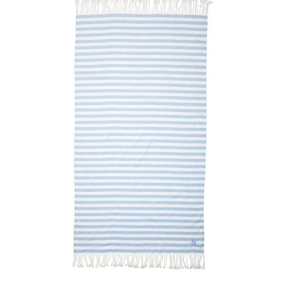 Victoria's Secret Striped Fringe Tassels Beach Blanket Blue/White 34 x 64 NWT